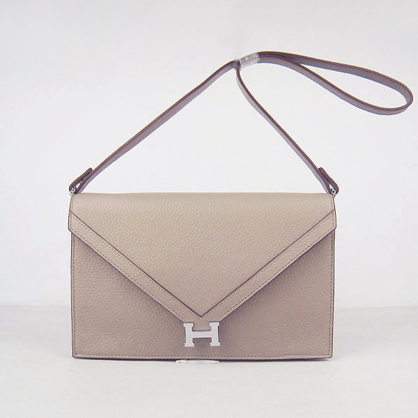 7A Hermes Togo Leather Messenger Bag Grey With Silver Hardware H021 Replica - Click Image to Close